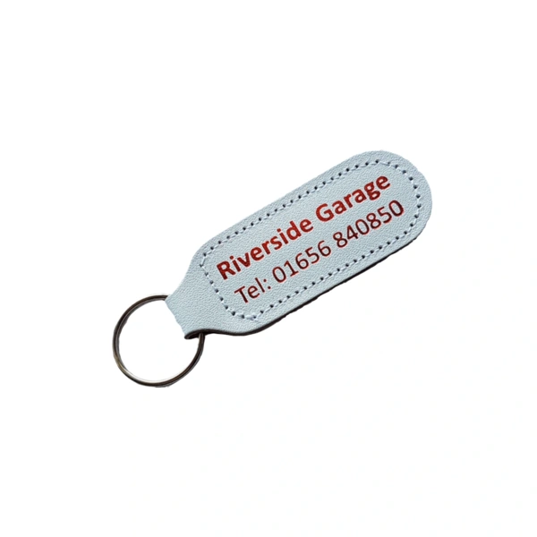  White Oblong Keyfob with Metallic Red print